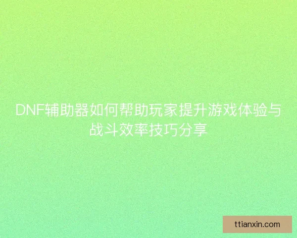 DNF辅助器如何帮助玩家提升游戏体验与战斗效率技巧分享